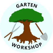 Logo zum Workshop mit Baum, Schere und Spaten